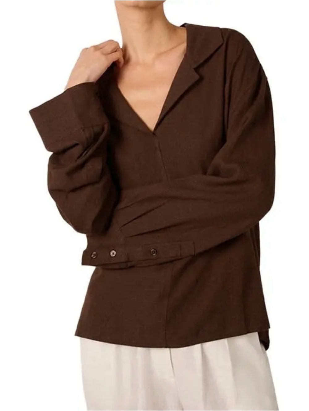 WeWoreWhat Women's Drop Shoulder Kaftan Linen Top Chestnut Brown Size Small